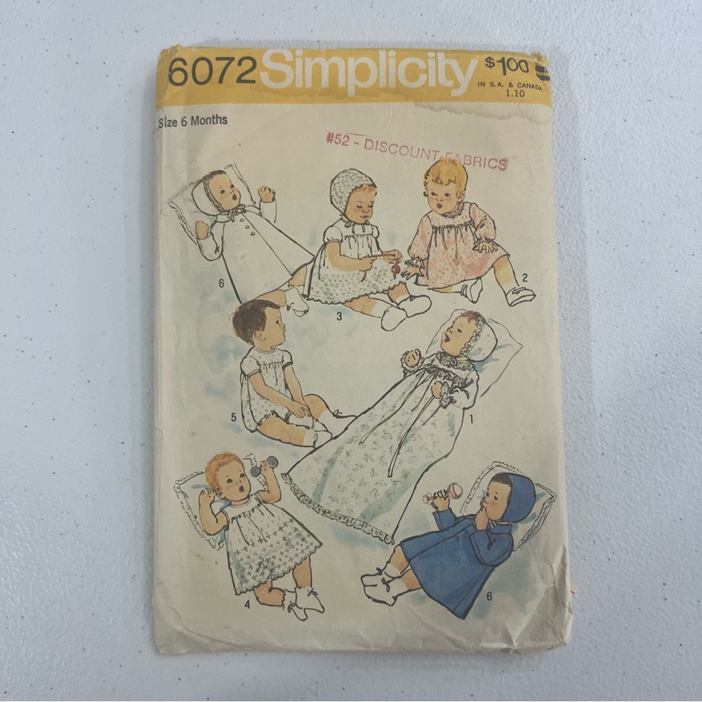 Simplicity 6072 Size 6 Months Baby Wardrobe